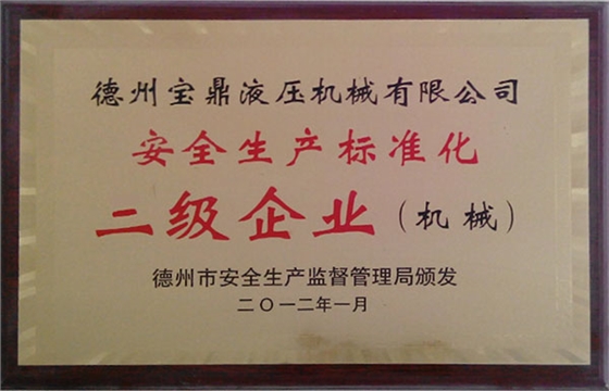 【安全生产标准化二级企业】-宝鼎荣誉