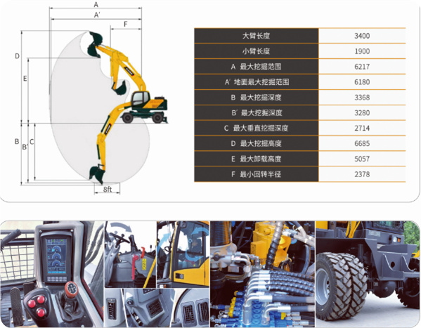 轮胎式挖掘机参数图 轮胎式挖掘机参数图